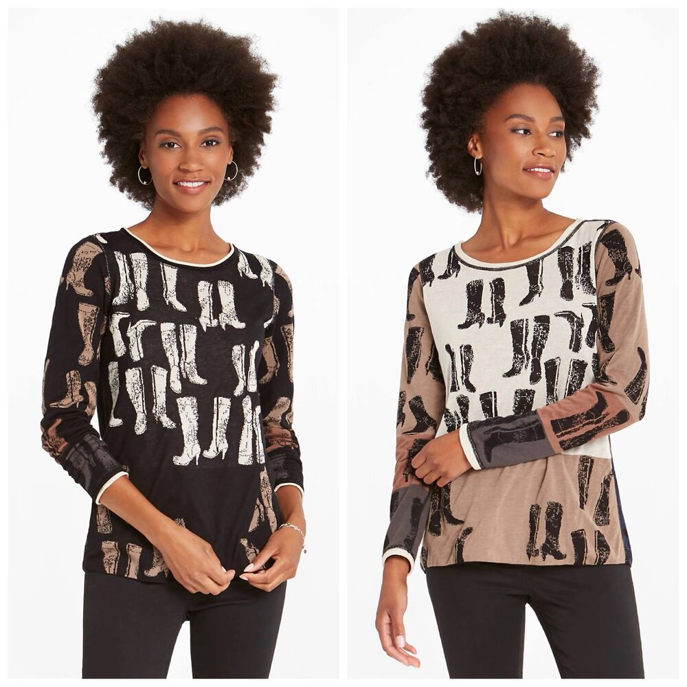 Nic + Zoe These Boots Sweater Small Reversible Pullover Western Long Sleeve